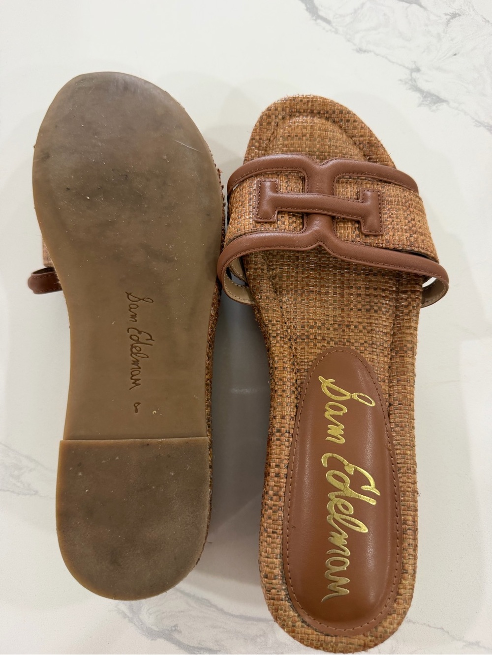 Sam Edelman Pauleena Platform Wedge Slide Sandals Rich Cognac Size 8 - Picture 3 of 4